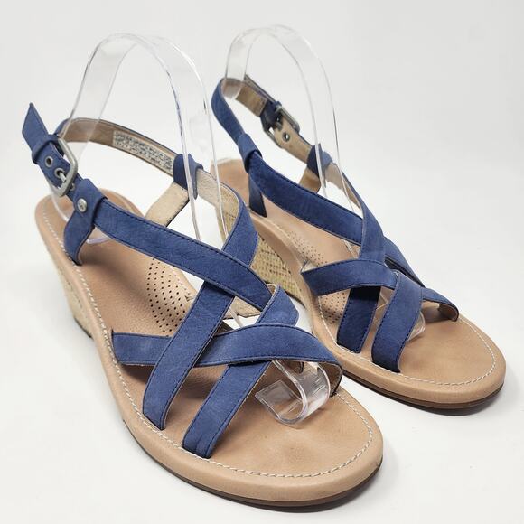 UGG Australia Wedge Sandal Women 9.5 Gaiana Blue Leather Strappy Woven Heel - Picture 2 of 11
